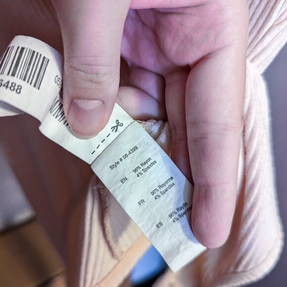 Dusty Pastel Pink Bodysuit Womens Ribbed T-Shirt V-Neck Bodycon Spring Size M - Picture 7 of 7